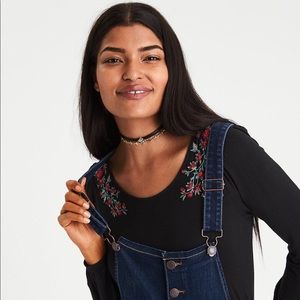 Black Long Sleeve Embroidered Blouse